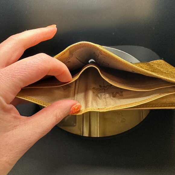 MCM Gold Leather Studded Tri-Fold Wallet- EUC - Picture 7 of 11